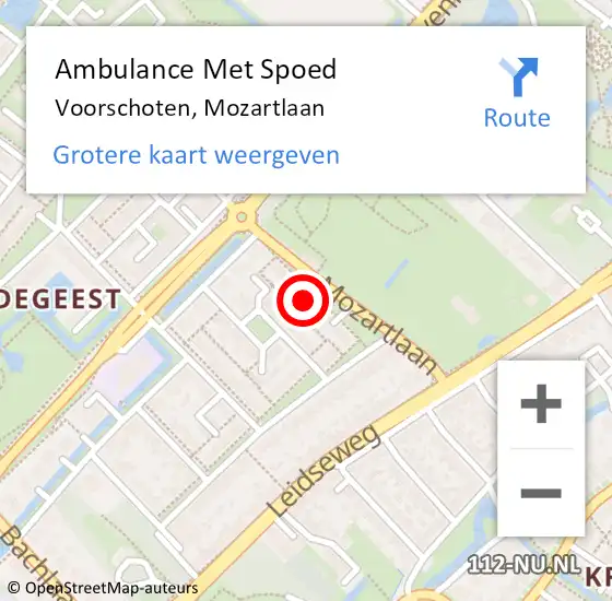 Locatie op kaart van de 112 melding: Ambulance Met Spoed Naar Voorschoten, Mozartlaan op 4 december 2021 06:38