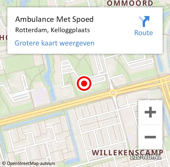 Locatie op kaart van de 112 melding: Ambulance Met Spoed Naar Rotterdam, Kelloggplaats op 4 december 2021 06:40
