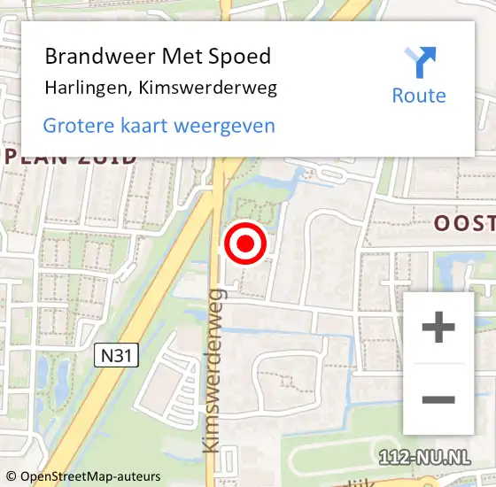 Locatie op kaart van de 112 melding: Brandweer Met Spoed Naar Harlingen, Kimswerderweg op 11 december 2021 10:43