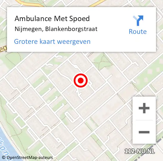 Locatie op kaart van de 112 melding: Ambulance Met Spoed Naar Nijmegen, Blankenborgstraat op 14 december 2021 10:36