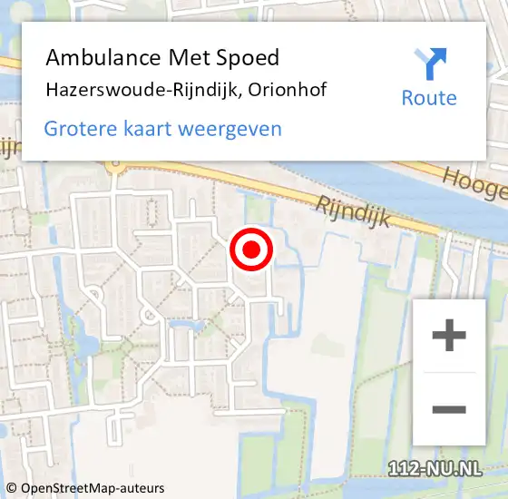 Locatie op kaart van de 112 melding: Ambulance Met Spoed Naar Hazerswoude-Rijndijk, Orionhof op 17 december 2021 16:47