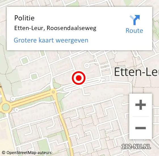 Locatie op kaart van de 112 melding: Politie Etten-Leur, Roosendaalseweg op 18 december 2021 15:04