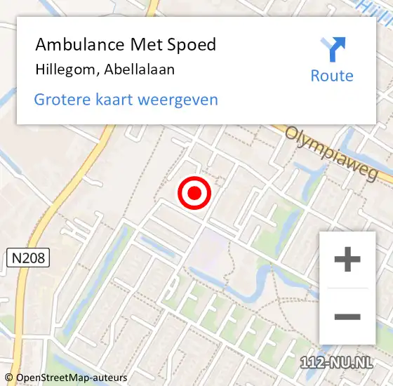 Locatie op kaart van de 112 melding: Ambulance Met Spoed Naar Hillegom, Abellalaan op 20 december 2021 11:50