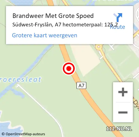 Locatie op kaart van de 112 melding: Brandweer Met Grote Spoed Naar Súdwest-Fryslân, A7 hectometerpaal: 125,2 op 27 december 2021 07:48