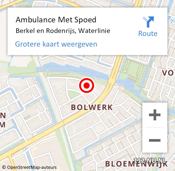 Locatie op kaart van de 112 melding: Ambulance Met Spoed Naar Berkel en Rodenrijs, Waterlinie op 28 december 2021 06:27
