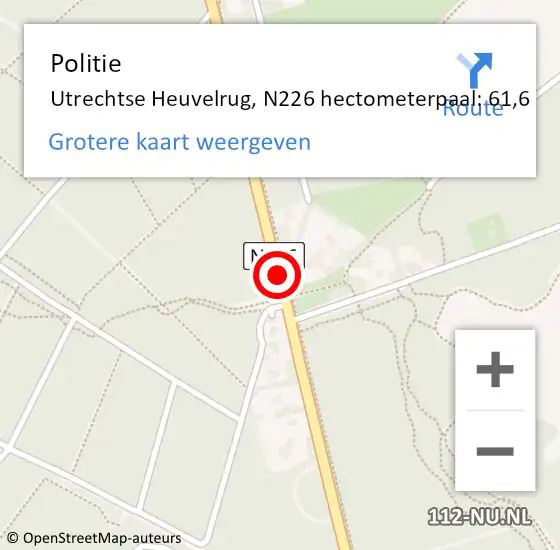 Locatie op kaart van de 112 melding: Politie Utrechtse Heuvelrug, N226 hectometerpaal: 61,6 op 31 december 2021 20:08