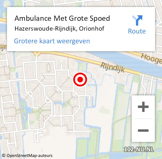 Locatie op kaart van de 112 melding: Ambulance Met Grote Spoed Naar Hazerswoude-Rijndijk, Orionhof op 6 januari 2022 16:43