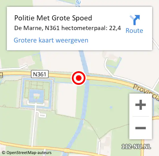 Locatie op kaart van de 112 melding: Politie Met Grote Spoed Naar De Marne, N361 hectometerpaal: 22,4 op 7 januari 2022 06:39
