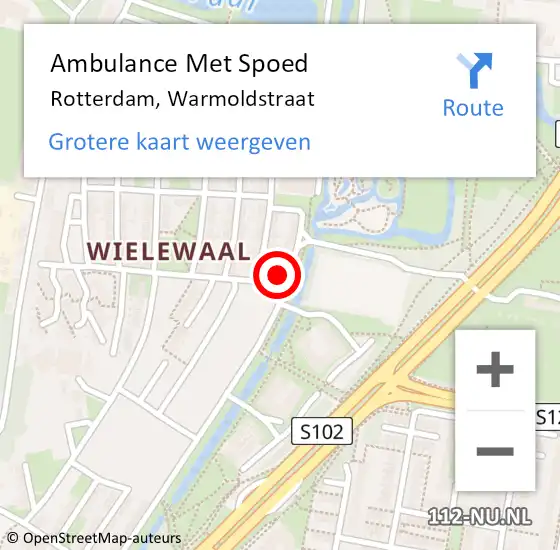 Locatie op kaart van de 112 melding: Ambulance Met Spoed Naar Rotterdam, Warmoldstraat op 19 januari 2022 10:33