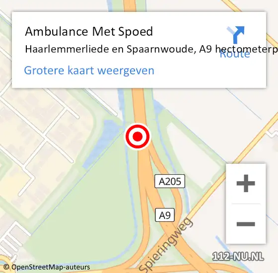 Locatie op kaart van de 112 melding: Ambulance Met Spoed Naar Haarlemmerliede en Spaarnwoude, A9 hectometerpaal: 41,9 op 23 januari 2022 05:59