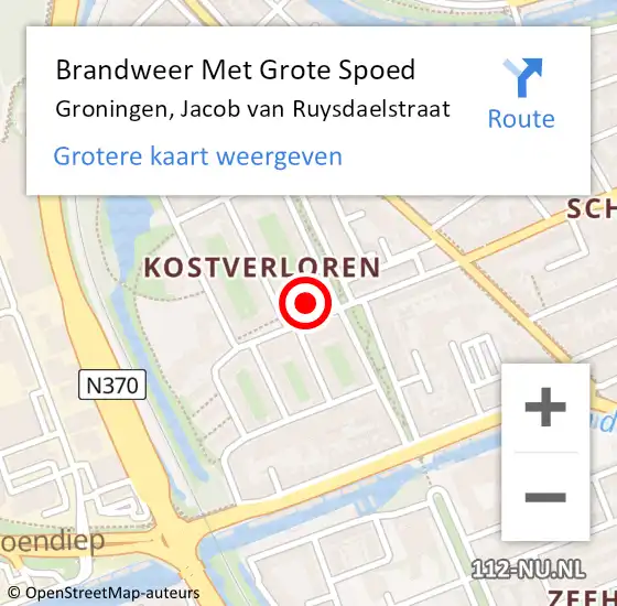 Locatie op kaart van de 112 melding: Brandweer Met Grote Spoed Naar Groningen, Jacob van Ruysdaelstraat op 23 januari 2022 10:01