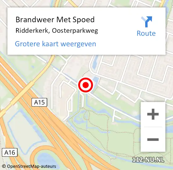 Locatie op kaart van de 112 melding: Brandweer Met Spoed Naar Ridderkerk, Oosterparkweg op 23 januari 2022 10:20