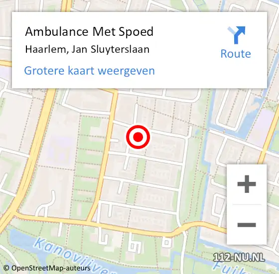 Locatie op kaart van de 112 melding: Ambulance Met Spoed Naar Haarlem, Jan Sluyterslaan op 23 januari 2022 11:07