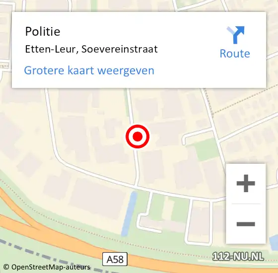 Locatie op kaart van de 112 melding: Politie Etten-Leur, Soevereinstraat op 23 januari 2022 11:10