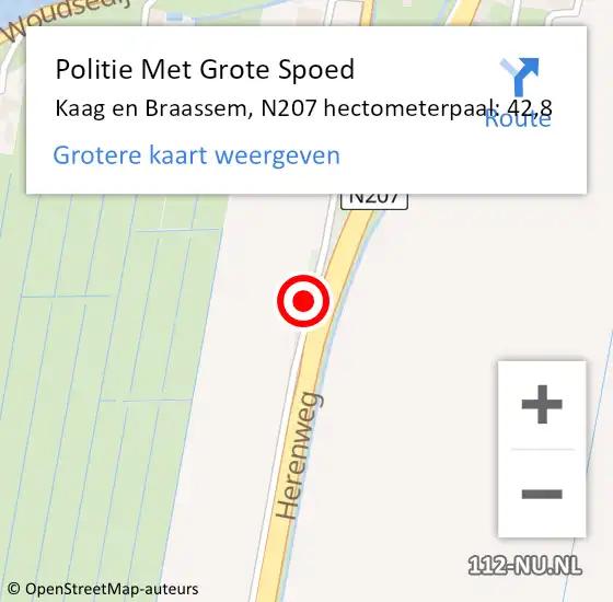 Locatie op kaart van de 112 melding: Politie Met Grote Spoed Naar Kaag en Braassem, N207 hectometerpaal: 42,8 op 23 januari 2022 11:15