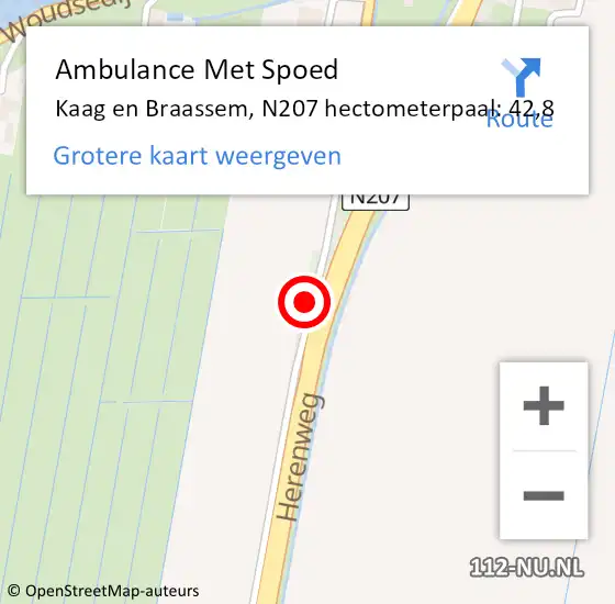 Locatie op kaart van de 112 melding: Ambulance Met Spoed Naar Kaag en Braassem, N207 hectometerpaal: 42,8 op 23 januari 2022 11:15