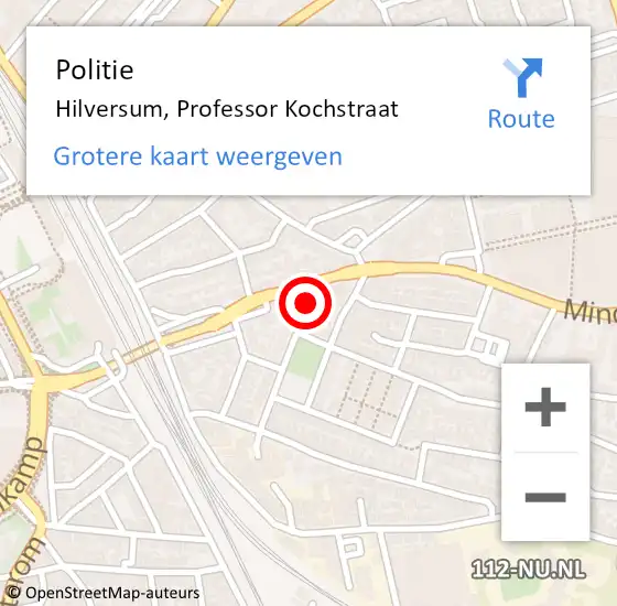 Locatie op kaart van de 112 melding: Politie Hilversum, Professor Kochstraat op 30 januari 2022 14:55