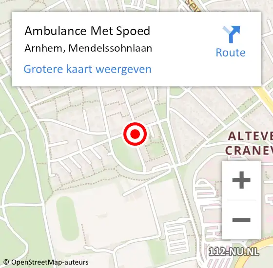 Locatie op kaart van de 112 melding: Ambulance Met Spoed Naar Arnhem, Mendelssohnlaan op 15 februari 2022 07:14
