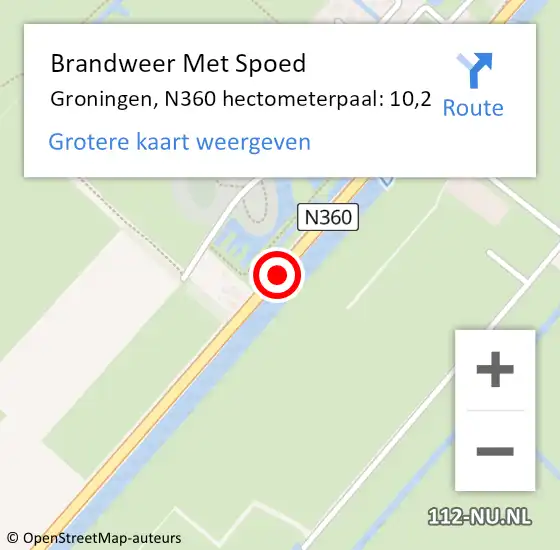 Locatie op kaart van de 112 melding: Brandweer Met Spoed Naar Groningen, N360 hectometerpaal: 10,2 op 18 februari 2022 23:05