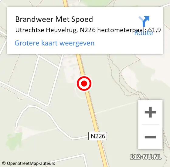 Locatie op kaart van de 112 melding: Brandweer Met Spoed Naar Utrechtse Heuvelrug, N226 hectometerpaal: 61,9 op 18 februari 2022 23:15