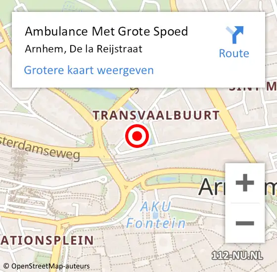 Locatie op kaart van de 112 melding: Ambulance Met Grote Spoed Naar Arnhem, De la Reijstraat op 2 maart 2022 20:03