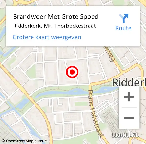 Locatie op kaart van de 112 melding: Brandweer Met Grote Spoed Naar Ridderkerk, Mr. Thorbeckestraat op 4 maart 2022 11:48