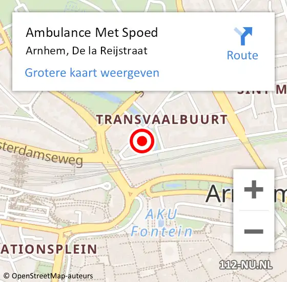 Locatie op kaart van de 112 melding: Ambulance Met Spoed Naar Arnhem, De la Reijstraat op 4 maart 2022 12:27