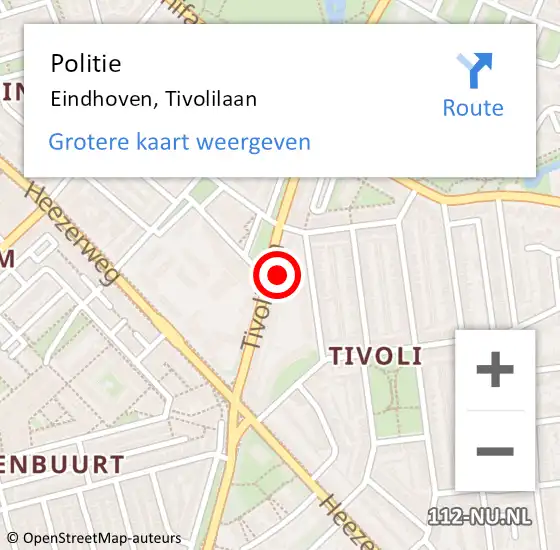 Locatie op kaart van de 112 melding: Politie Eindhoven, Tivolilaan op 25 maart 2022 19:01