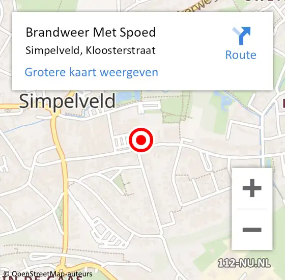 Locatie op kaart van de 112 melding: Brandweer Met Spoed Naar Simpelveld, Kloosterstraat op 10 april 2022 04:06