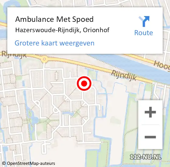 Locatie op kaart van de 112 melding: Ambulance Met Spoed Naar Hazerswoude-Rijndijk, Orionhof op 12 april 2022 07:43