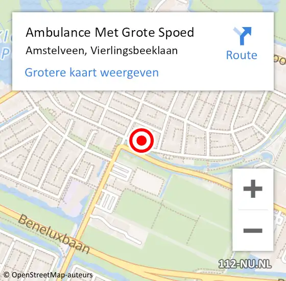 Locatie op kaart van de 112 melding: Ambulance Met Grote Spoed Naar Amstelveen, Vierlingsbeeklaan op 13 april 2022 19:26