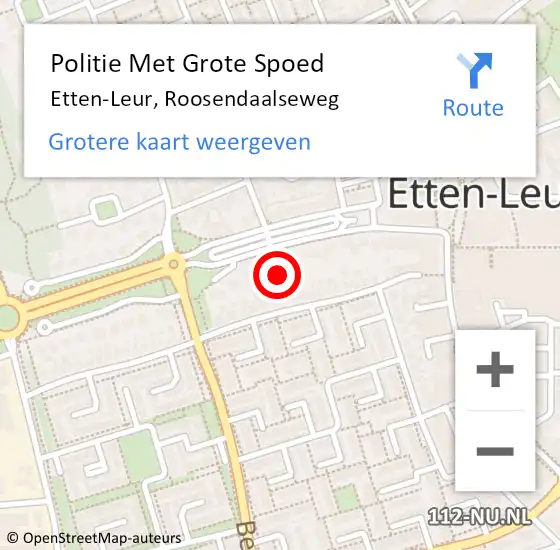 Locatie op kaart van de 112 melding: Politie Met Grote Spoed Naar Etten-Leur, Roosendaalseweg op 14 april 2022 22:18