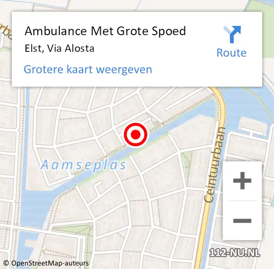 Locatie op kaart van de 112 melding: Ambulance Met Grote Spoed Naar Elst, Via Alosta op 19 april 2022 23:34