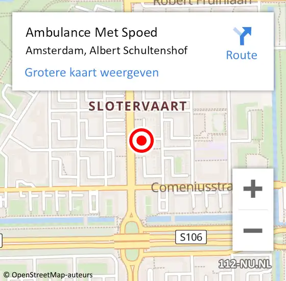 Locatie op kaart van de 112 melding: Ambulance Met Spoed Naar Amsterdam, Albert Schultenshof op 1 mei 2022 11:55