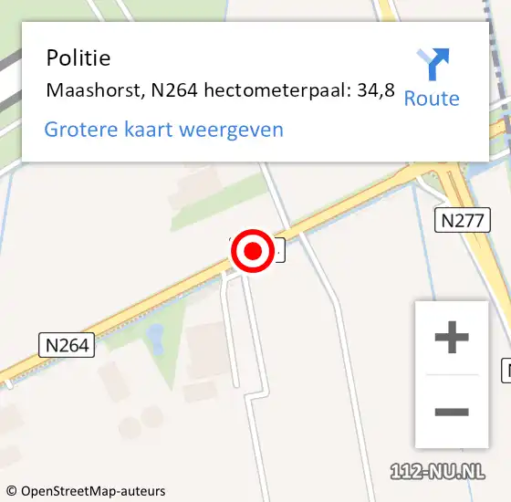 Locatie op kaart van de 112 melding: Politie Maashorst, N264 hectometerpaal: 34,8 op 10 mei 2022 17:44