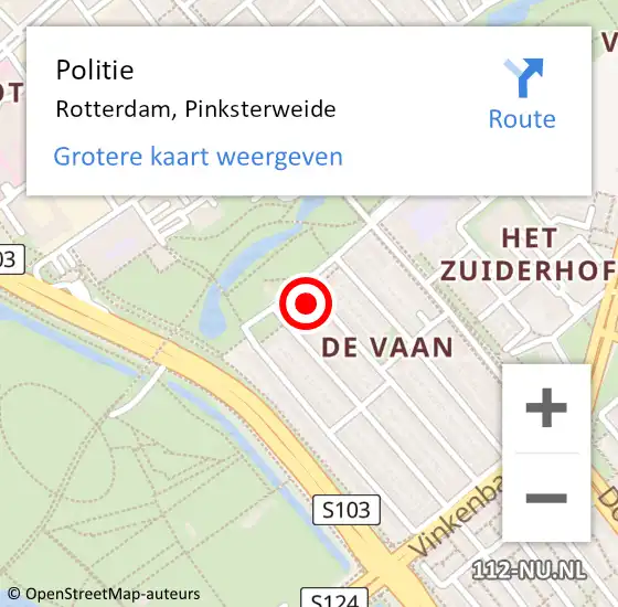 Locatie op kaart van de 112 melding: Politie Rotterdam, Pinksterweide op 14 mei 2022 15:13