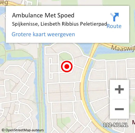 Locatie op kaart van de 112 melding: Ambulance Met Spoed Naar Spijkenisse, Liesbeth Ribbius Peletierpad op 18 mei 2022 09:36
