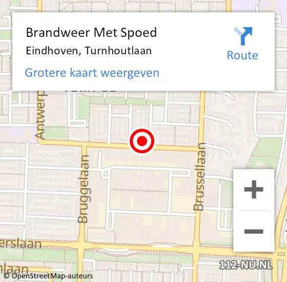 Locatie op kaart van de 112 melding: Brandweer Met Spoed Naar Eindhoven, Turnhoutlaan op 20 mei 2022 16:21