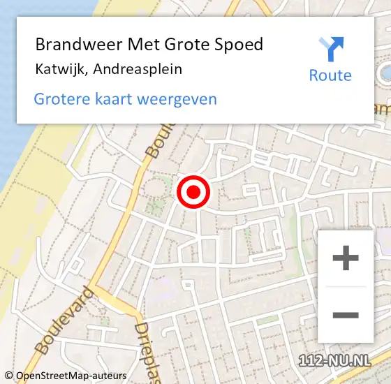 Locatie op kaart van de 112 melding: Brandweer Met Grote Spoed Naar Katwijk, Andreasplein op 22 mei 2022 16:47