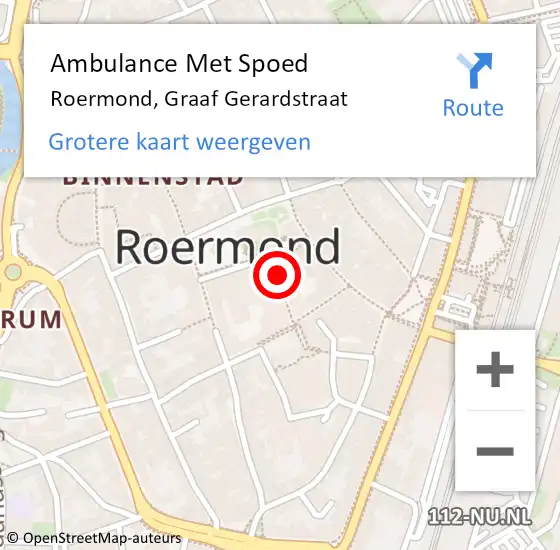 Locatie op kaart van de 112 melding: Ambulance Met Spoed Naar Roermond, Graaf Gerardstraat op 22 mei 2022 16:56