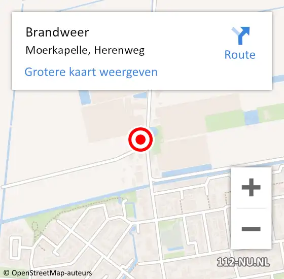 Locatie op kaart van de 112 melding: Brandweer Moerkapelle, Herenweg op 22 mei 2022 16:59