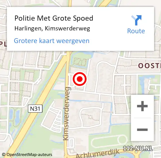 Locatie op kaart van de 112 melding: Politie Met Grote Spoed Naar Harlingen, Kimswerderweg op 1 juni 2022 09:38