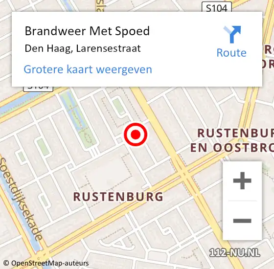 Locatie op kaart van de 112 melding: Brandweer Met Spoed Naar Den Haag, Larensestraat op 2 juni 2022 21:14