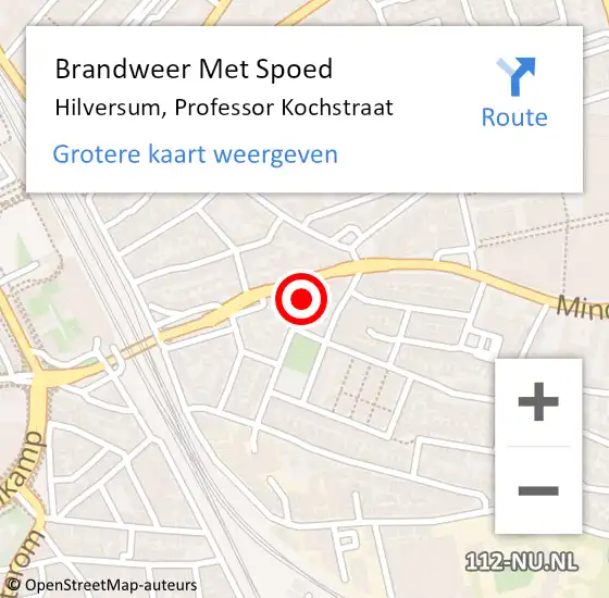 Locatie op kaart van de 112 melding: Brandweer Met Spoed Naar Hilversum, Professor Kochstraat op 5 juni 2022 15:33