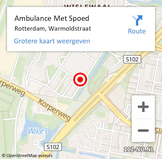Locatie op kaart van de 112 melding: Ambulance Met Spoed Naar Rotterdam, Warmoldstraat op 11 juni 2022 15:38