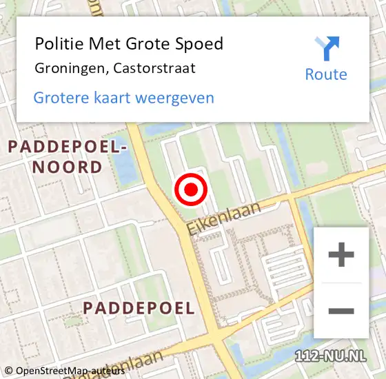 Locatie op kaart van de 112 melding: Politie Met Grote Spoed Naar Groningen, Castorstraat op 16 juni 2022 18:10