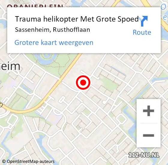 Locatie op kaart van de 112 melding: Trauma helikopter Met Grote Spoed Naar Sassenheim, Rusthofflaan op 29 juni 2022 13:32