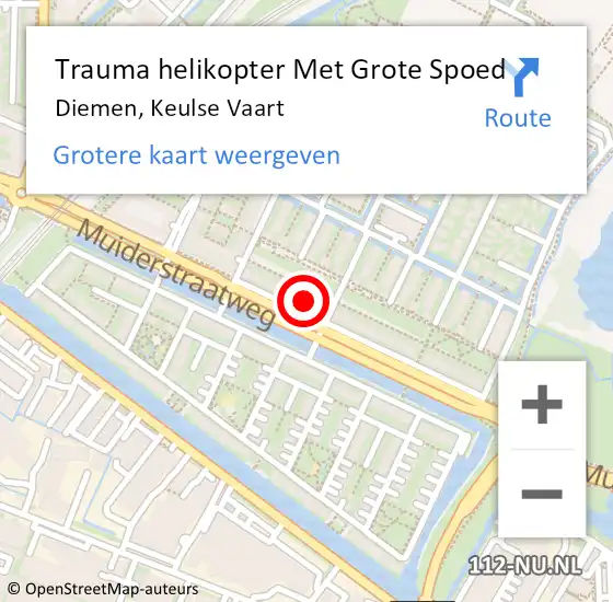 Locatie op kaart van de 112 melding: Trauma helikopter Met Grote Spoed Naar Diemen, Keulse Vaart op 29 juni 2022 13:49