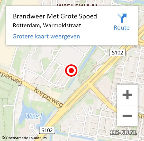 Locatie op kaart van de 112 melding: Brandweer Met Grote Spoed Naar Rotterdam, Warmoldstraat op 29 juni 2022 15:15