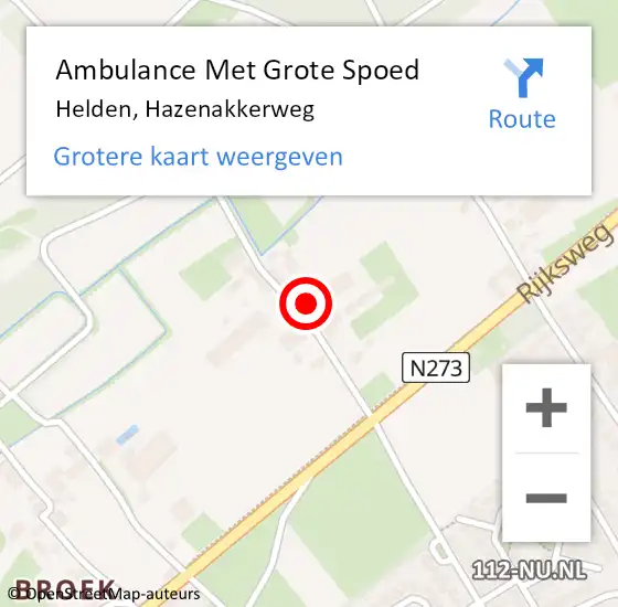 Locatie op kaart van de 112 melding: Ambulance Met Grote Spoed Naar Helden, Hazenakkerweg op 29 juni 2022 15:34